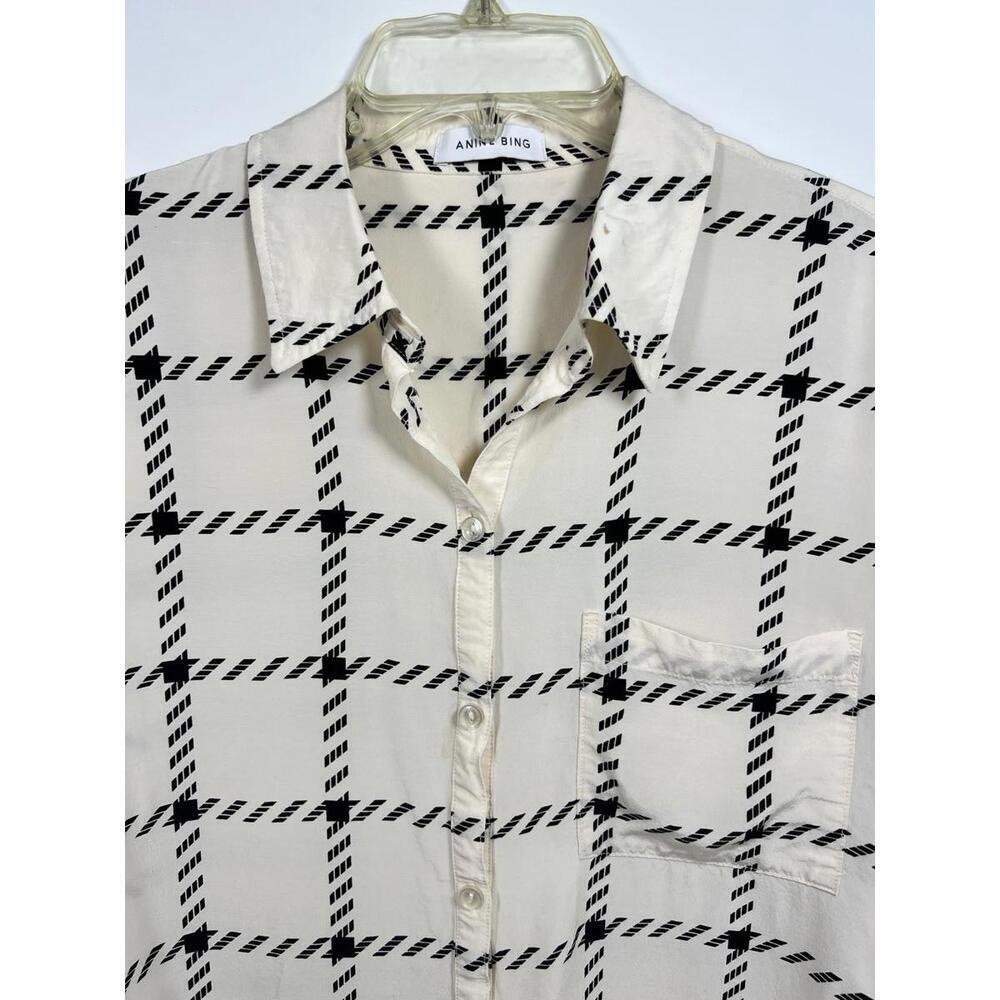 Anine Bing Aspen Button Up Blouse In Cream Check Sz XS See Pics - Picture 3 of 9